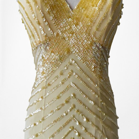 Vintage Y2K Yellow Halter Beaded Sequin Mesh Bodycon Maxi Prom Dress Size XS/S - Picture 7 of 14